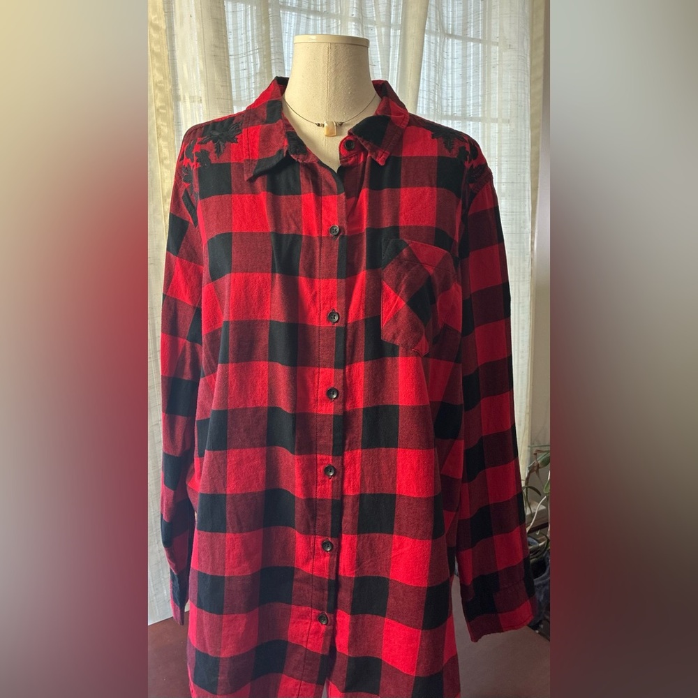 Faded Glory Red and Black Buffalo Plaid Button-Down Shirt